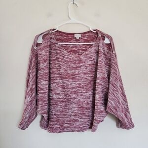 Anthropologie Postmark Boat Neck Burgundy White Marled Dolman Button Sleeve Top